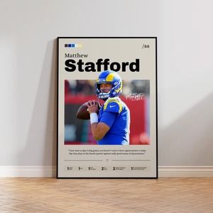 Matthew Stafford Poster Art, Stafford Print Decor, Football Art